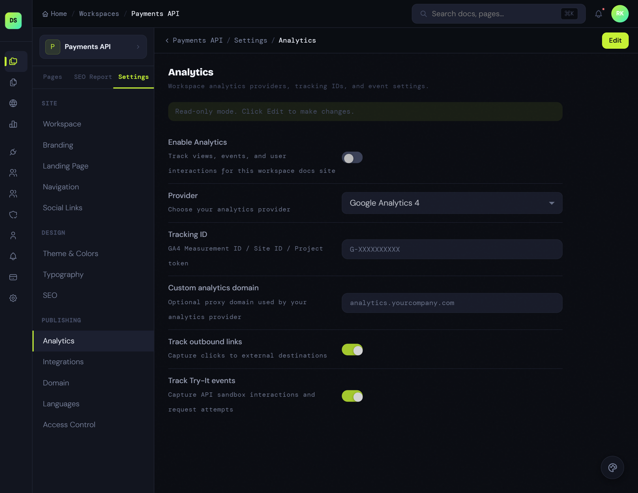 Analytics and Tracking Settings