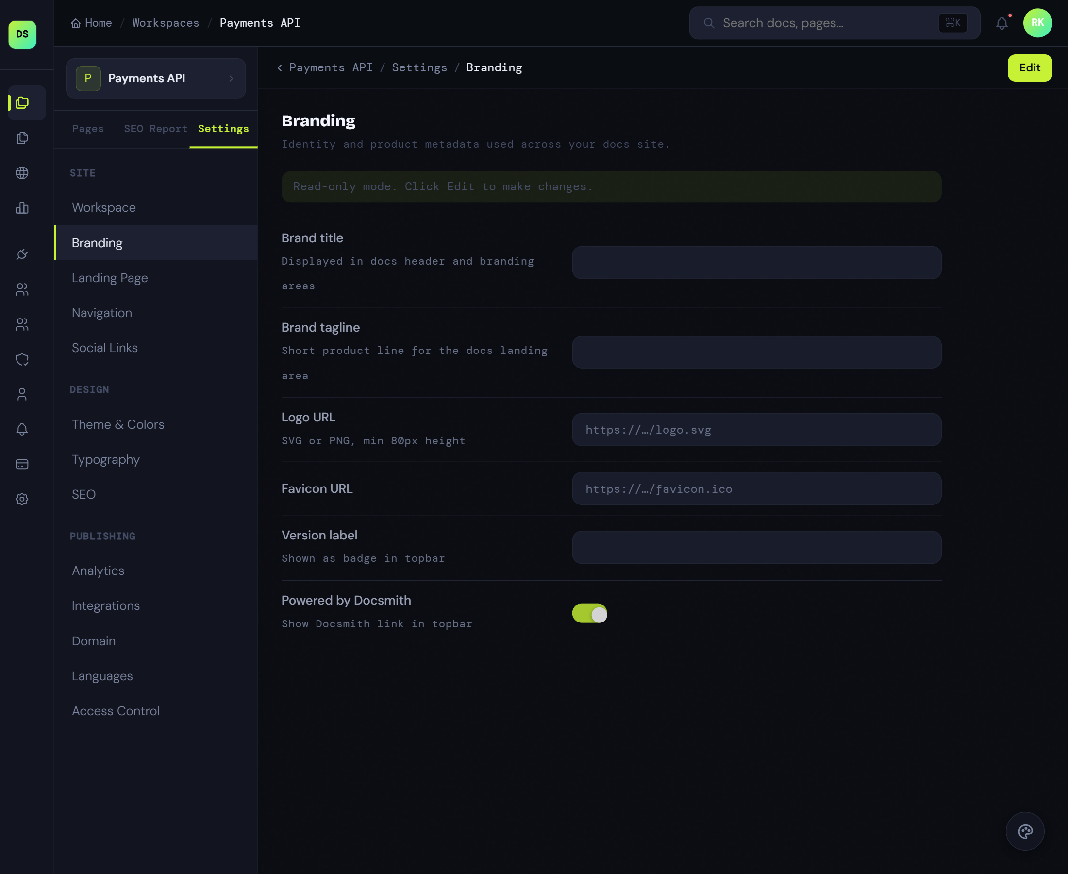 Branding Settings Interface