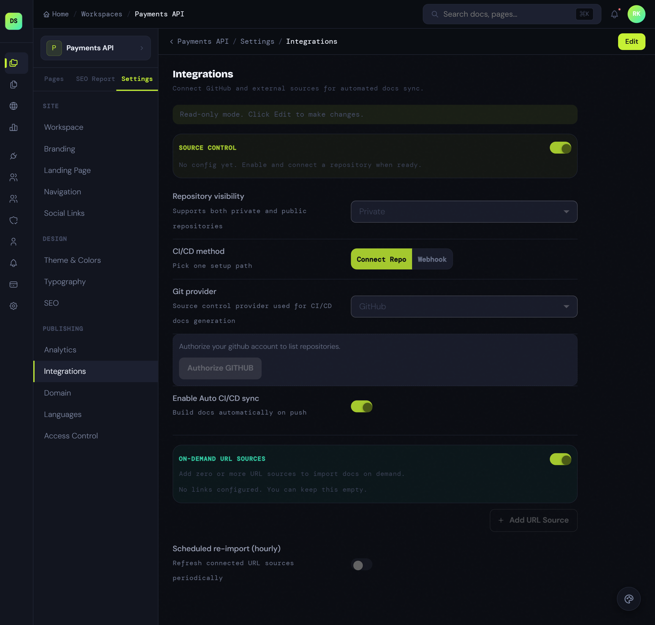 Docnova Integration Settings