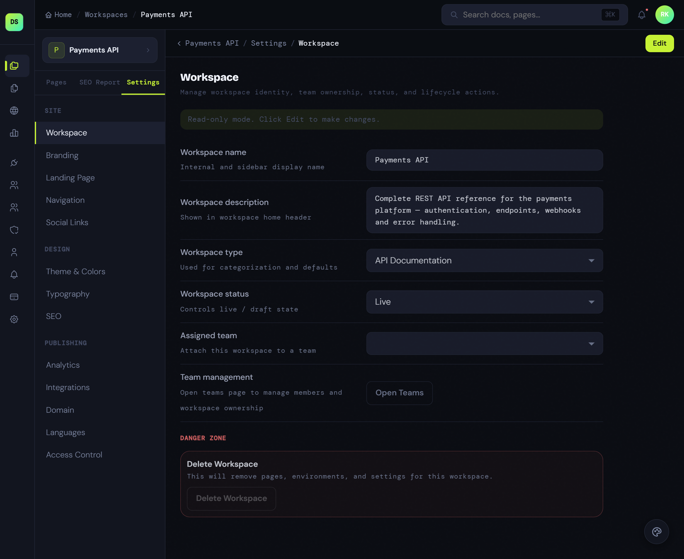 Workspace Settings and Variables